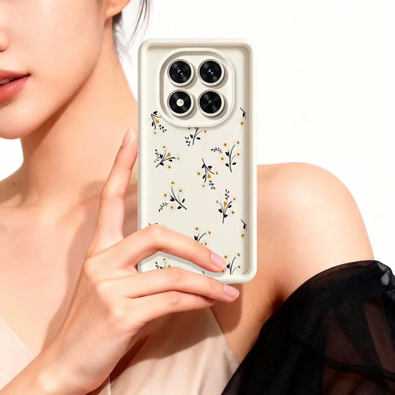 For Xiaomi Redmi Note 15 Pro+ 5G (Global)  /  Poco M8 Pro 5G TPU Case Floral Pattern Rubberized Phone Back Cover - White