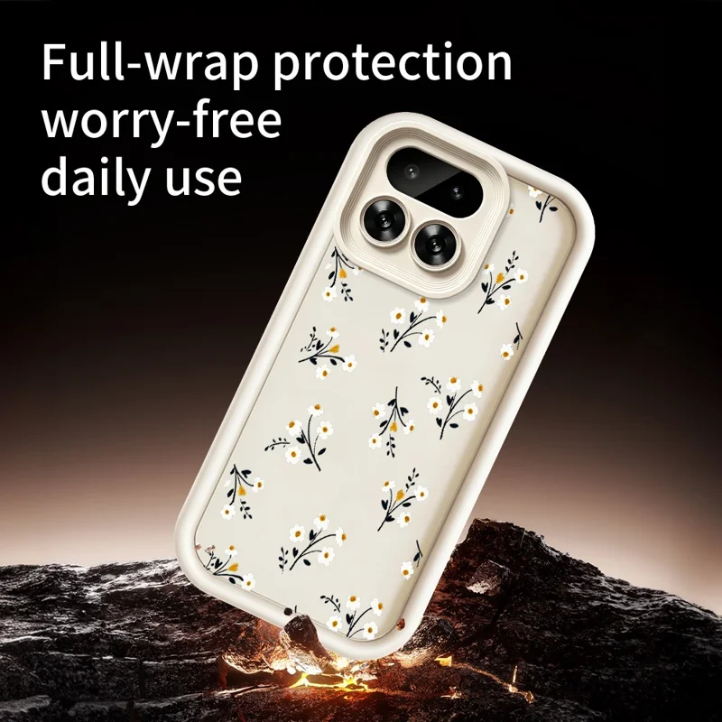 For Realme 16 Pro 5G TPU Case Floral Pattern Rubberized Phone Back Cover - White