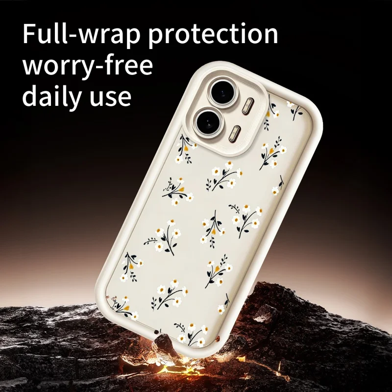 For Oppo A6x 5G  /  A6x 4G TPU Case Floral Pattern Rubberized Phone Back Cover - White