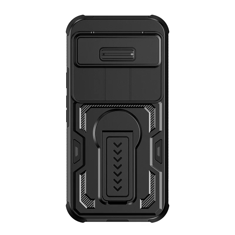 For Google Pixel 10 Pro XL Case Slide Lens Shield PC + TPU Kickstand Phone Cover - Black