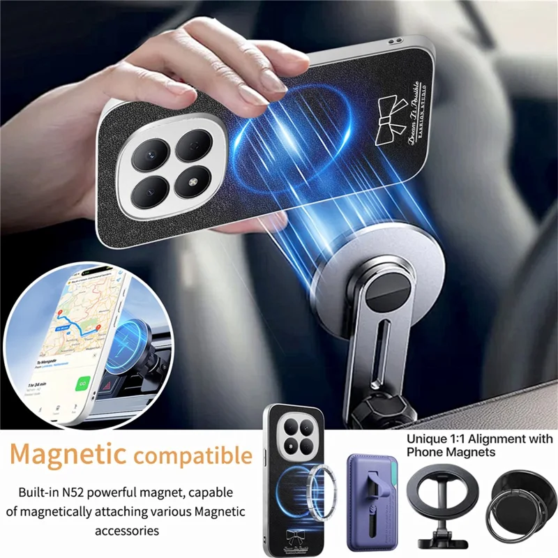 For Xiaomi Redmi Note 15 Pro+ 5G (Global) / Poco M8 Pro 5G Magnetic Case Bow Pattern PU Leather + TPU + PC Shockproof Phone Cover - Black