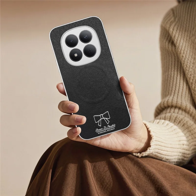 For Xiaomi Redmi Note 15 Pro+ 5G (Global) / Poco M8 Pro 5G Magnetic Case Bow Pattern PU Leather + TPU + PC Shockproof Phone Cover - Black
