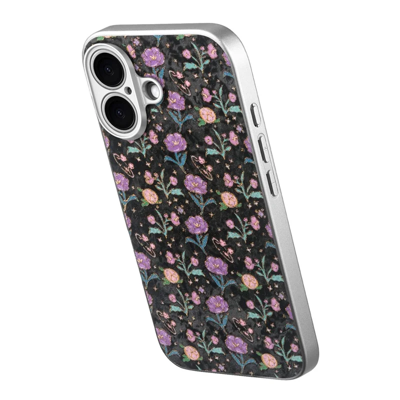 For iPhone 17 Magnetic Case with Detachable Card Holder Floral Pattern Anti-Drop Phone Cover - Black