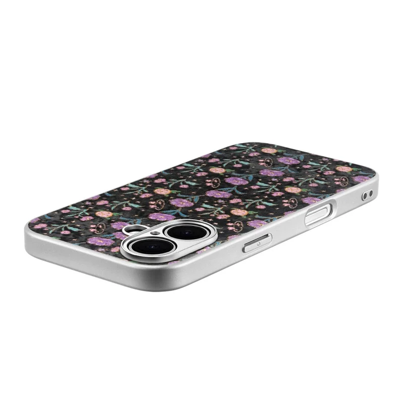 For iPhone 17 Magnetic Case with Detachable Card Holder Floral Pattern Anti-Drop Phone Cover - Black