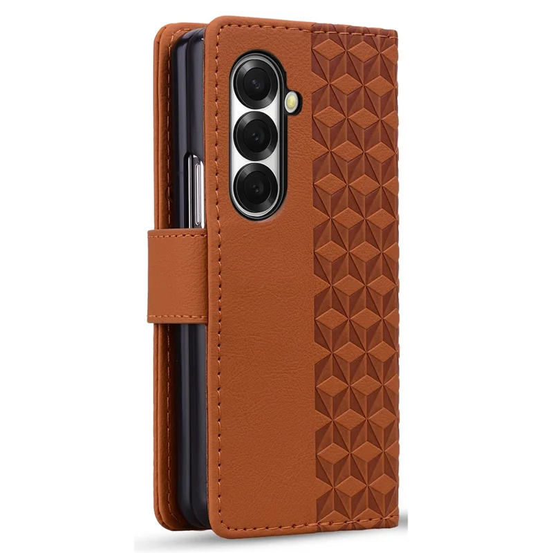 For Samsung Galaxy Z Fold8 Ultra Case Rhombus Pattern Leather Wallet Phone Cover - Brown