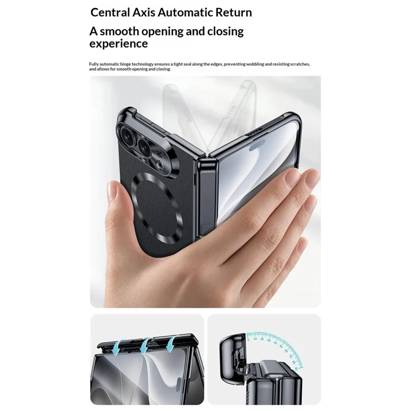For iPhone Fold Magnetic Case Hinge Kickstand Leather + PC Phone Cover with HD Clear Screen Protector - Black