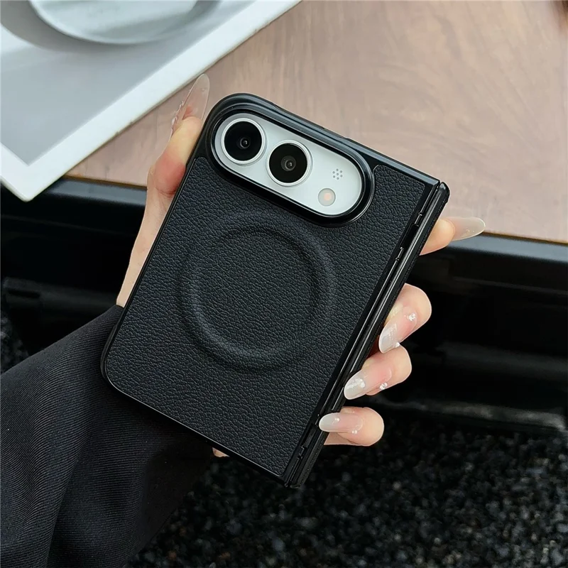 Für iPhone Fold Magnetische Hülle mit Litschi-Struktur-Leder + PC Scharnier-Schutz-Handyhülle - Braun