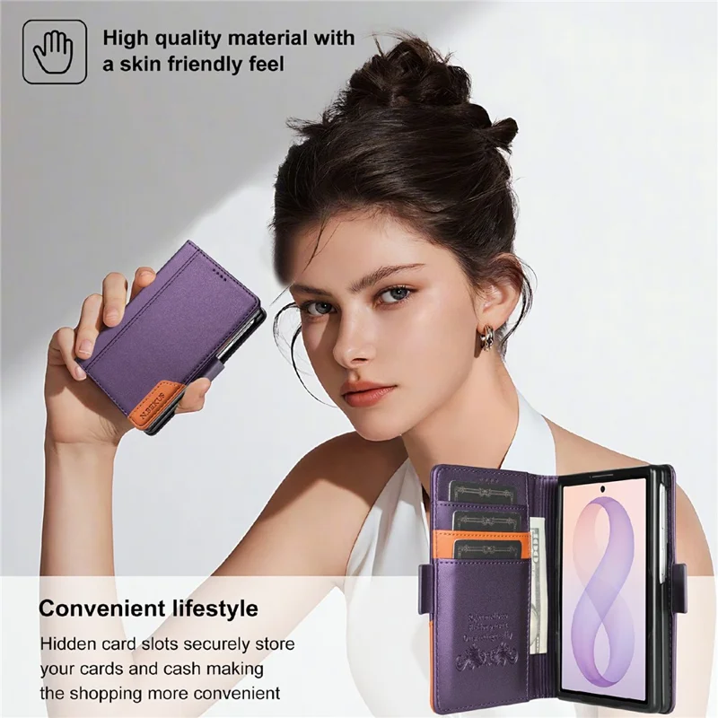 N.BEKUS For Samsung Galaxy Z Fold8 Stand Case RFID Blocking PU Leather Wallet Phone Cover - Purple