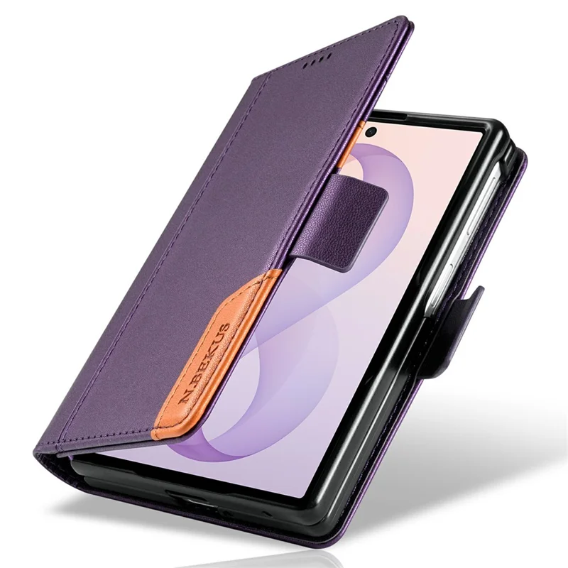 N.BEKUS For Samsung Galaxy Z Fold8 Stand Case RFID Blocking PU Leather Wallet Phone Cover - Purple