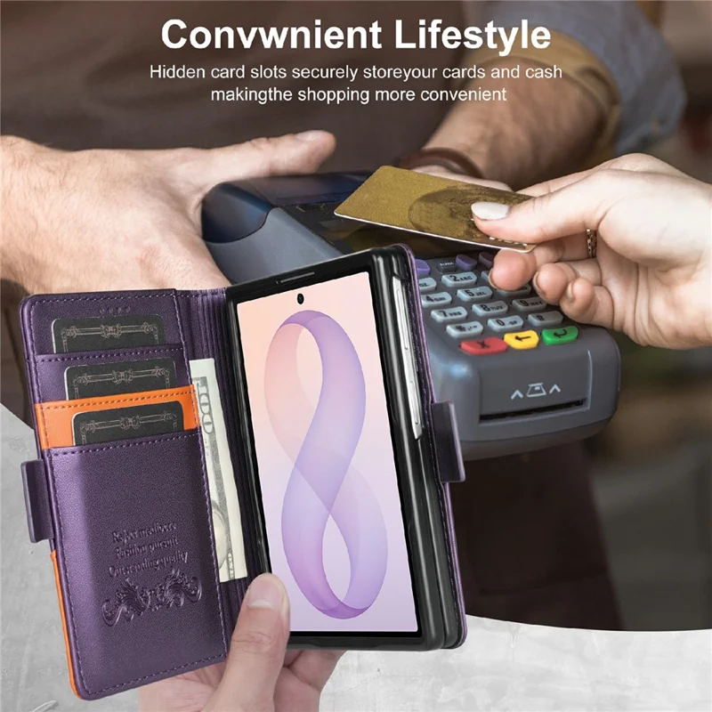 N.BEKUS For Samsung Galaxy Z Fold8 Stand Case RFID Blocking PU Leather Wallet Phone Cover - Purple