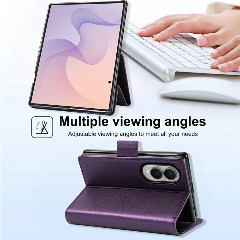N.BEKUS For Samsung Galaxy Z Fold8 Stand Case RFID Blocking PU Leather Wallet Phone Cover - Purple