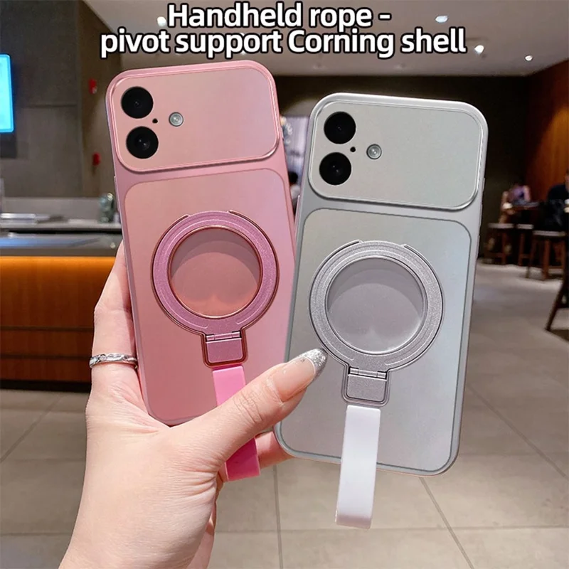 For iPhone 17 Magnetic Case Hand Strap Ring Kickstand Metallic Finish TPU Phone Cover - Silver