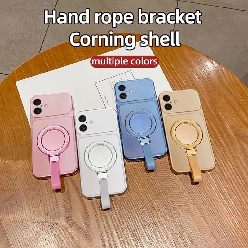 For iPhone 17 Magnetic Case Hand Strap Ring Kickstand Metallic Finish TPU Phone Cover - Silver