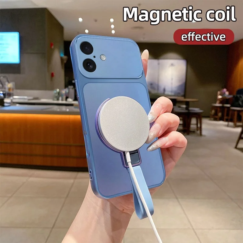 For iPhone 17 Magnetic Case Hand Strap Ring Kickstand Metallic Finish TPU Phone Cover - Silver