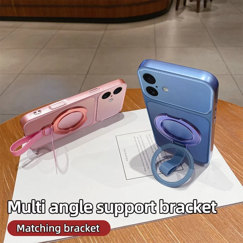 For iPhone 17 Magnetic Case Hand Strap Ring Kickstand Metallic Finish TPU Phone Cover - Silver
