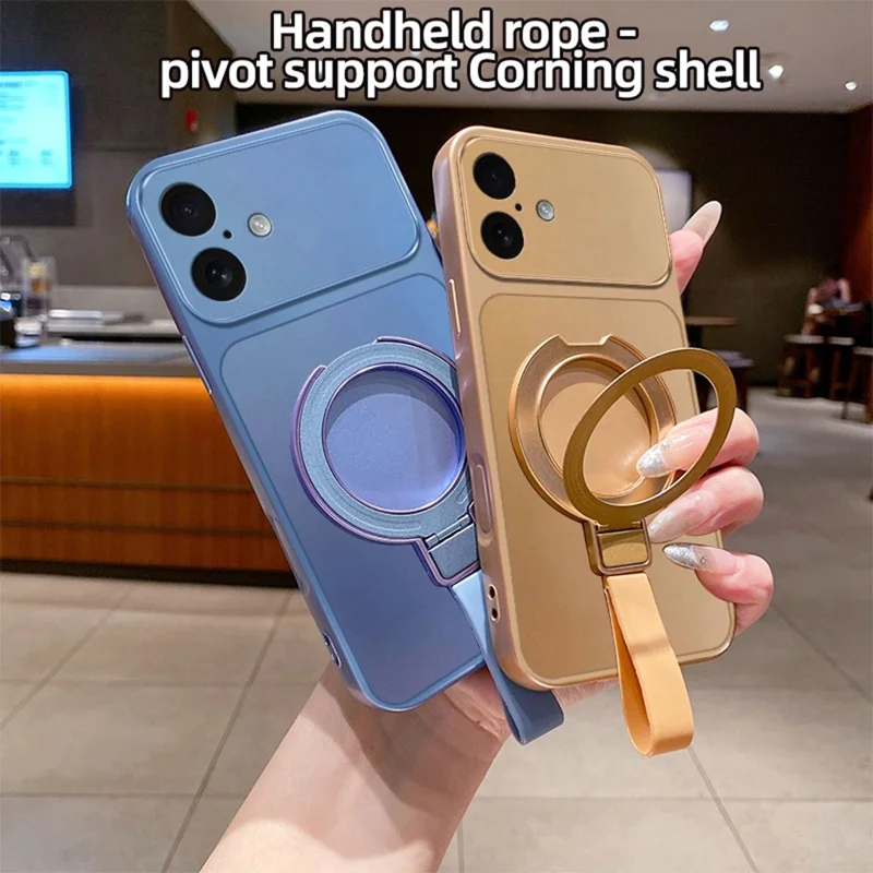 For iPhone 17 Magnetic Case Hand Strap Ring Kickstand Metallic Finish TPU Phone Cover - Silver