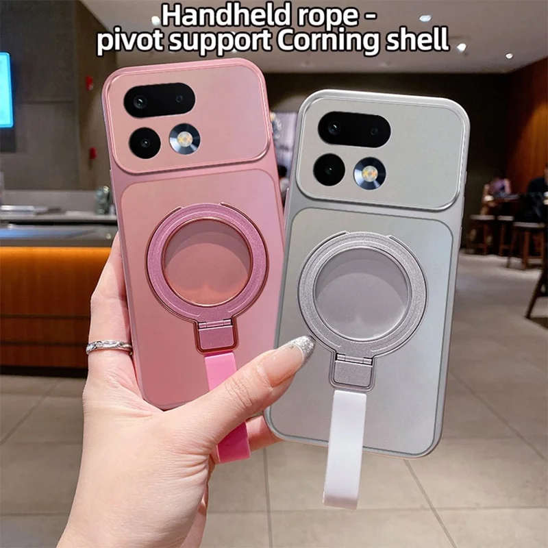 For Realme 16 Pro 5G Magnetic Case Hand Strap Ring Kickstand Metallic Finish TPU Phone Cover - Silver