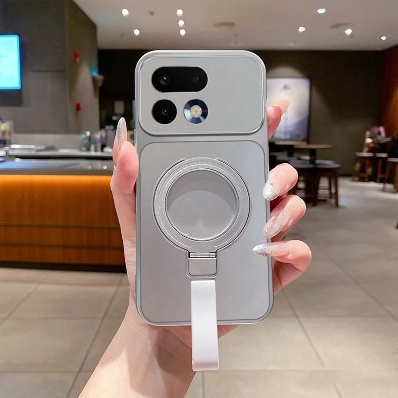 For Realme 16 Pro 5G Magnetic Case Hand Strap Ring Kickstand Metallic Finish TPU Phone Cover - Silver