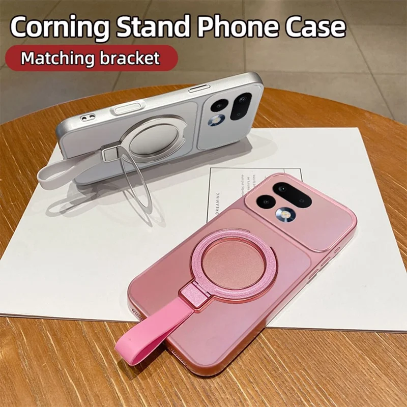 For Realme 16 Pro 5G Magnetic Case Hand Strap Ring Kickstand Metallic Finish TPU Phone Cover - Silver