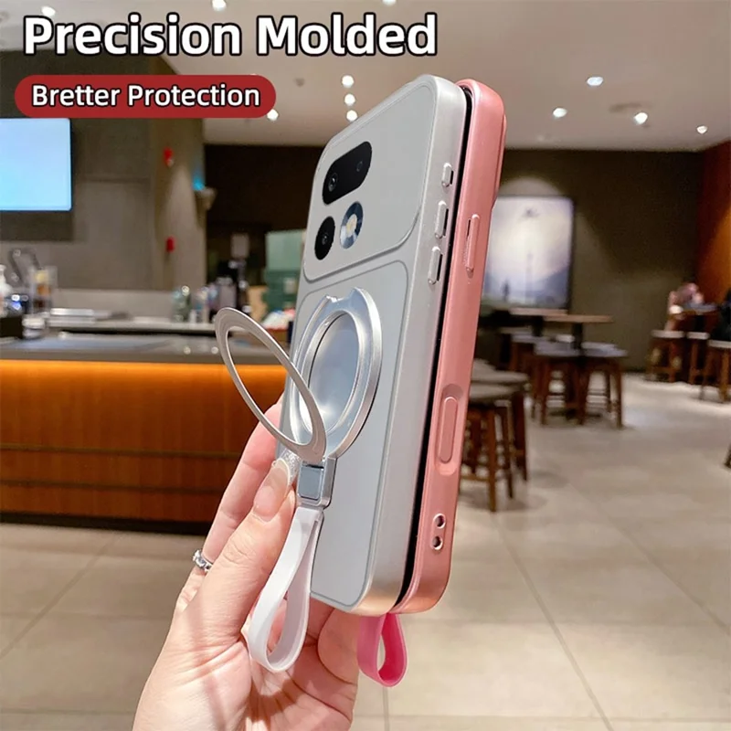 For Realme 16 Pro 5G Magnetic Case Hand Strap Ring Kickstand Metallic Finish TPU Phone Cover - Silver