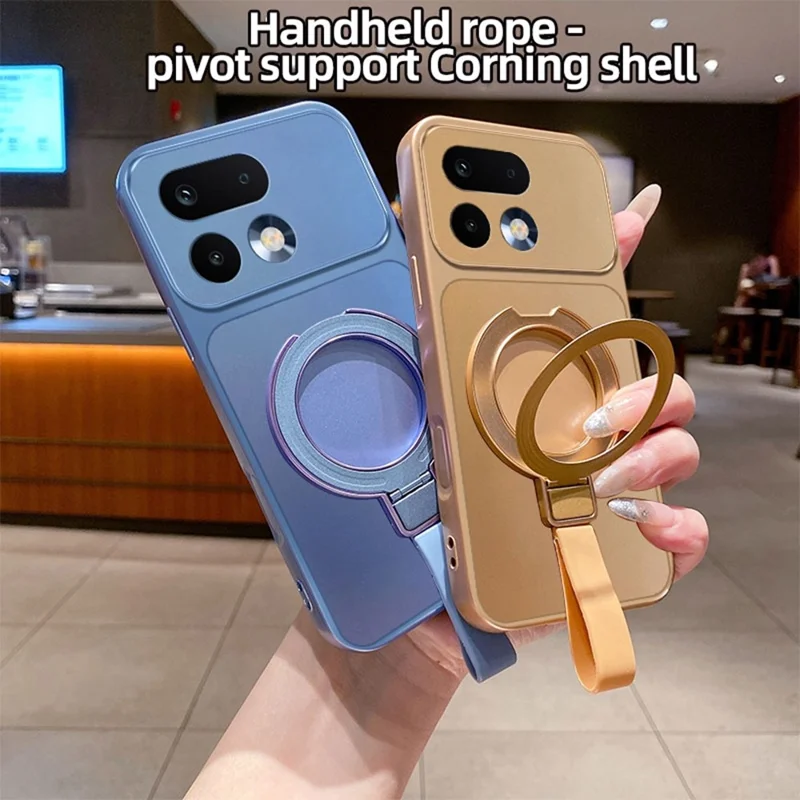 For Realme 16 Pro 5G Magnetic Case Hand Strap Ring Kickstand Metallic Finish TPU Phone Cover - Silver