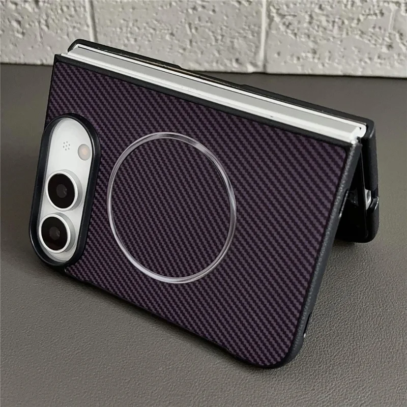 For iPhone Duo Magnetic Case Carbon Fiber Texture PU Leather + PC Folding Phone Cover - Baby Blue