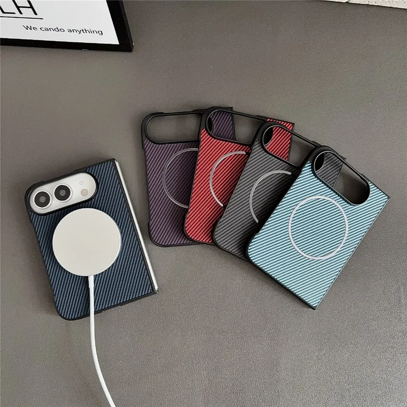 For iPhone Duo Magnetic Case Carbon Fiber Texture PU Leather + PC Folding Phone Cover - Baby Blue