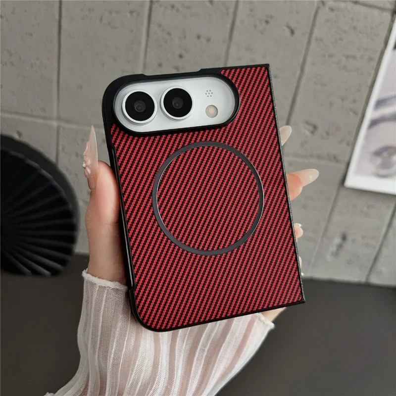 For iPhone Duo Magnetic Case Carbon Fiber Texture PU Leather + PC Folding Phone Cover - Baby Blue