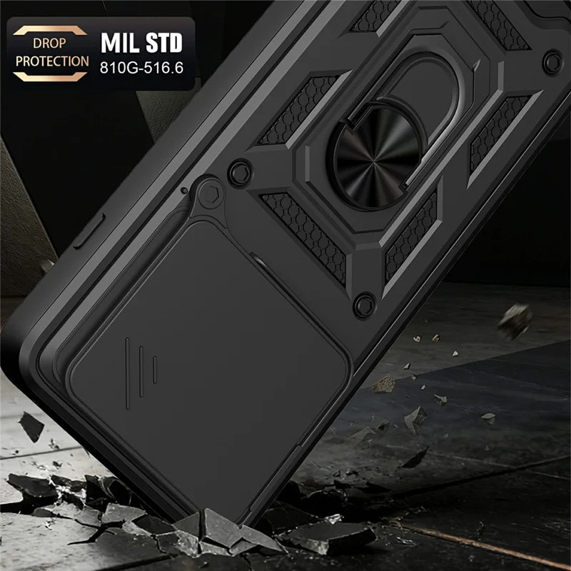 For Motorola Edge 70 Max 5G Case with Slide Camera Lid PC + TPU Kickstand Phone Cover - Black