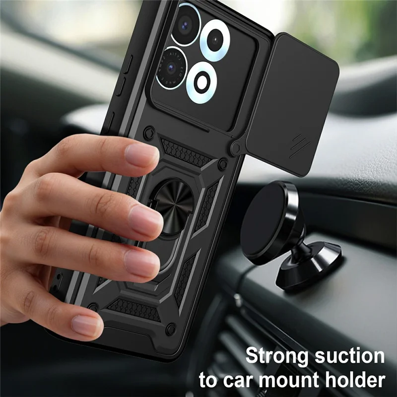 For Motorola Edge 70 Max 5G Case with Slide Camera Lid PC + TPU Kickstand Phone Cover - Black