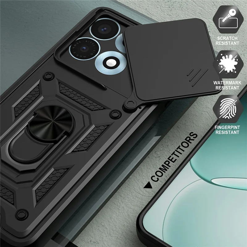 For Motorola Edge 70 Max 5G Case with Slide Camera Lid PC + TPU Kickstand Phone Cover - Black