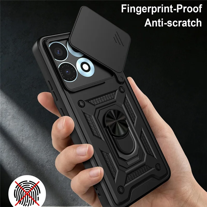 For Motorola Edge 70 Max 5G Case with Slide Camera Lid PC + TPU Kickstand Phone Cover - Black