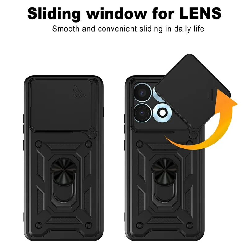 For Motorola Edge 70 Max 5G Case with Slide Camera Lid PC + TPU Kickstand Phone Cover - Black
