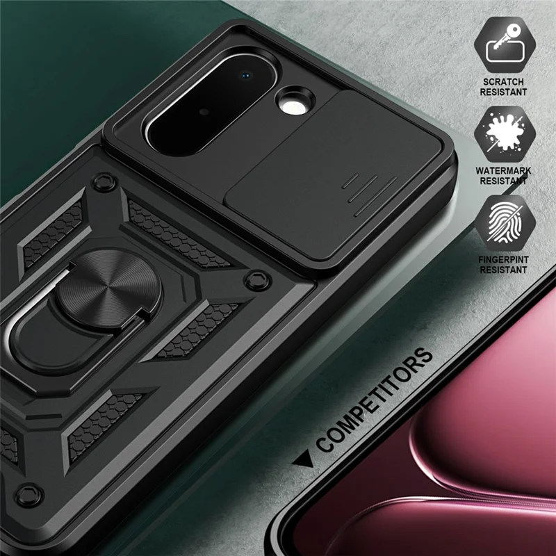 For OnePlus N6x 4G Case with Slide Camera Lid PC + TPU Kickstand Phone Cover - Black
