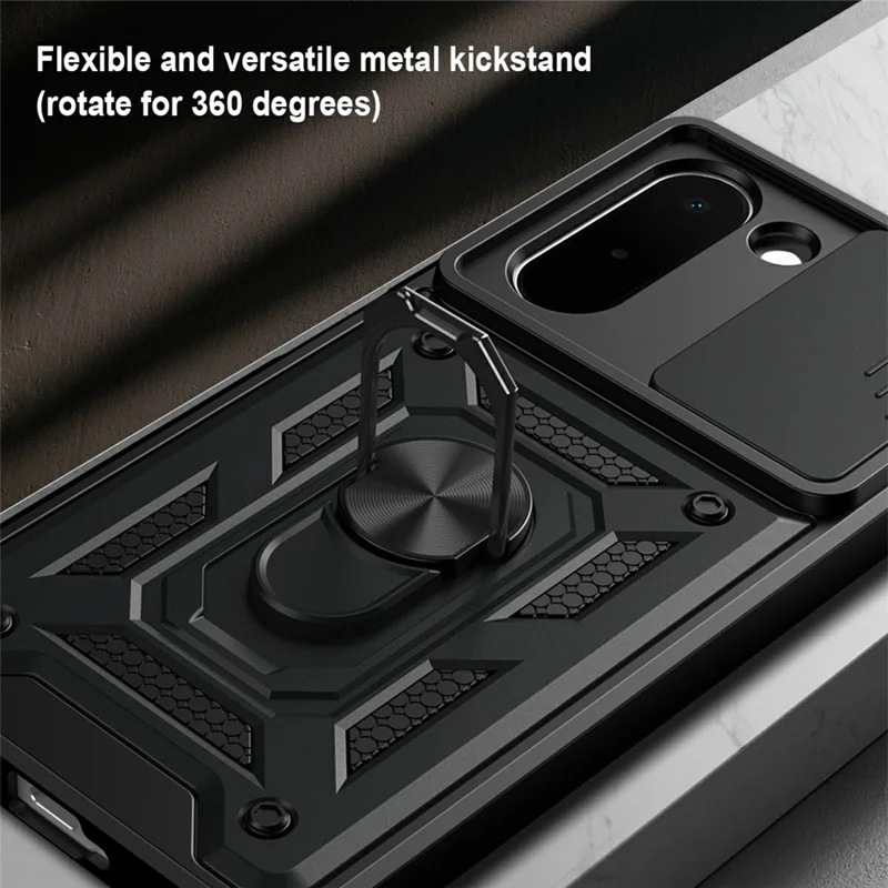 For OnePlus N6x 4G Case with Slide Camera Lid PC + TPU Kickstand Phone Cover - Black