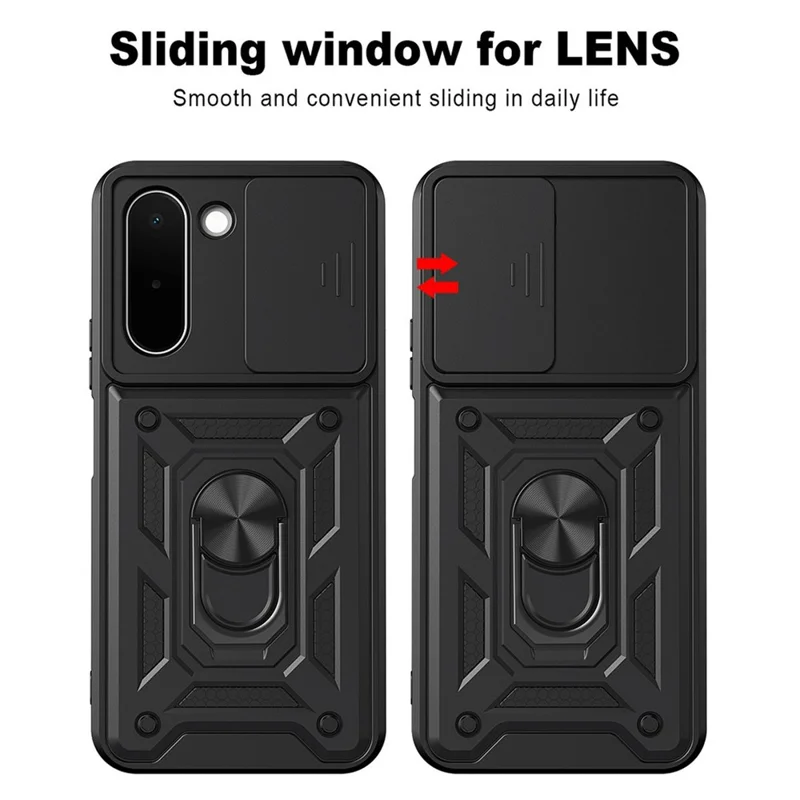 For OnePlus N6x 4G Case with Slide Camera Lid PC + TPU Kickstand Phone Cover - Black