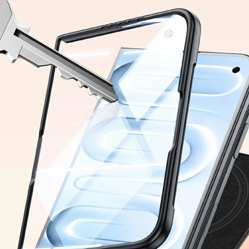 For iPhone Duo Case Hinge Protection Leather + PC Phone Cover with HD Clear Tempered Glass Film - Brown