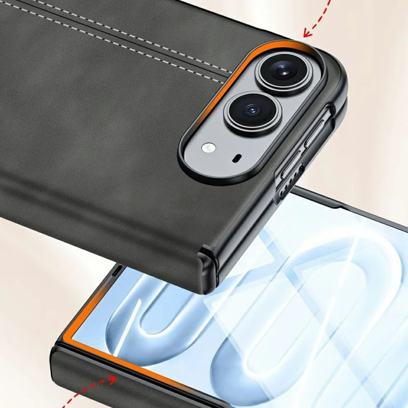 For iPhone Duo Case Hinge Protection Leather + PC Phone Cover with HD Clear Tempered Glass Film - Brown