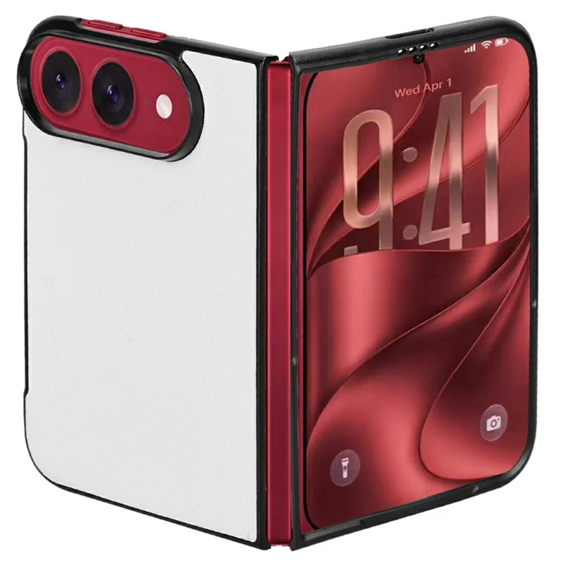 جراب لهاتف iPhone Fold بملمس ألياف الكربون من مادة PU + PC مقاوم للصدمات - أبيض