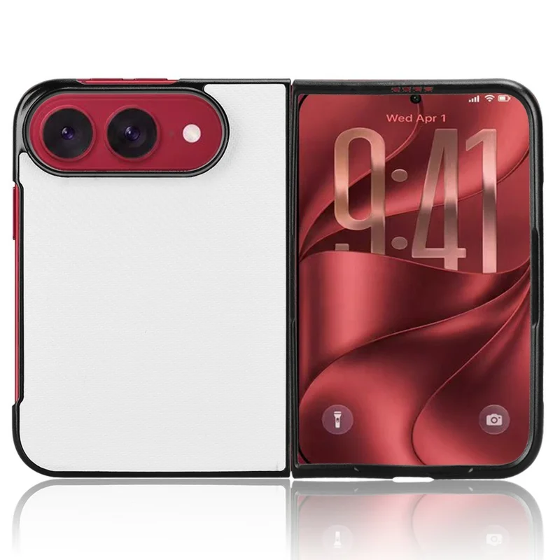 جراب لهاتف iPhone Fold بملمس ألياف الكربون من مادة PU + PC مقاوم للصدمات - أبيض