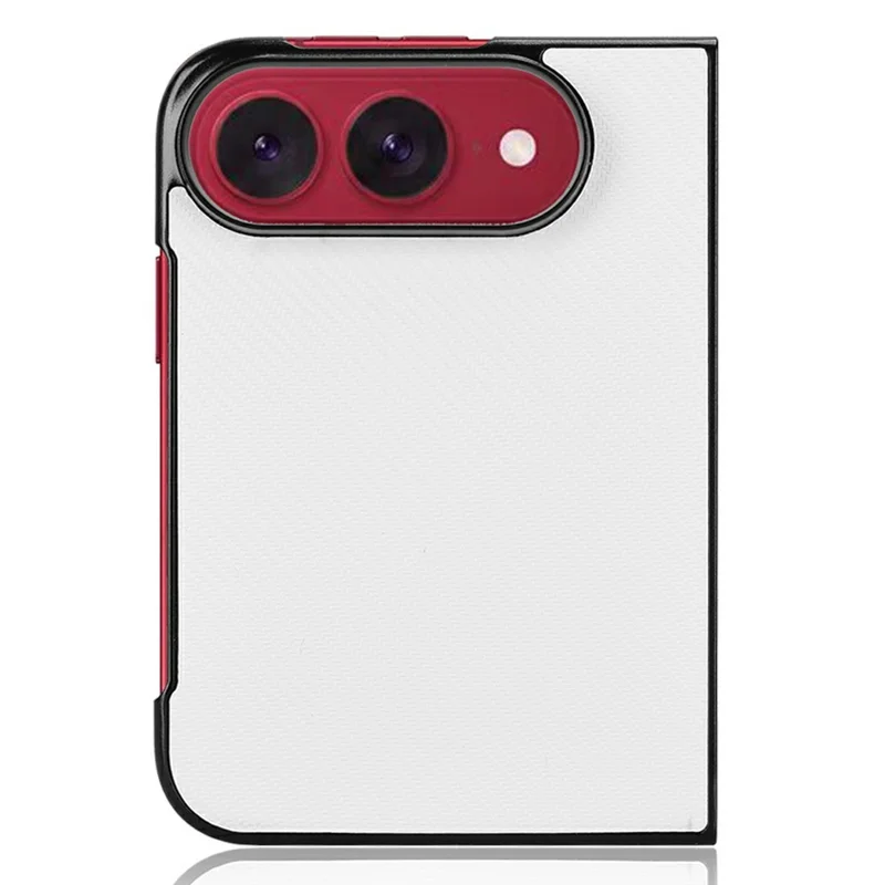 جراب لهاتف iPhone Fold بملمس ألياف الكربون من مادة PU + PC مقاوم للصدمات - أبيض