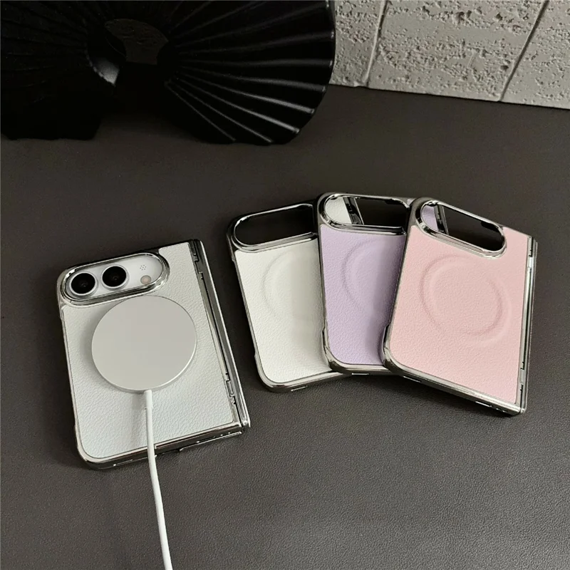 Voor iPhone Fold Magnetische Hoesje Litchi Structuur PU Leer + PC Gegalvaniseerde Stootvrije Telefoonhoes - Roze