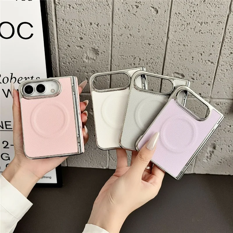 Voor iPhone Fold Magnetische Hoesje Litchi Structuur PU Leer + PC Gegalvaniseerde Stootvrije Telefoonhoes - Roze
