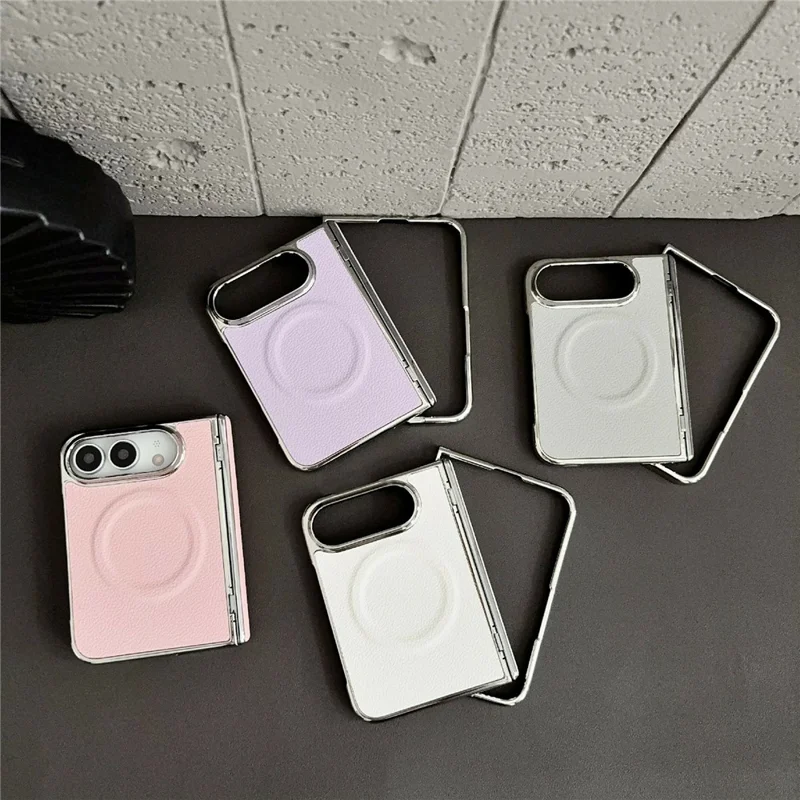 Voor iPhone Fold Magnetische Hoesje Litchi Structuur PU Leer + PC Gegalvaniseerde Stootvrije Telefoonhoes - Roze