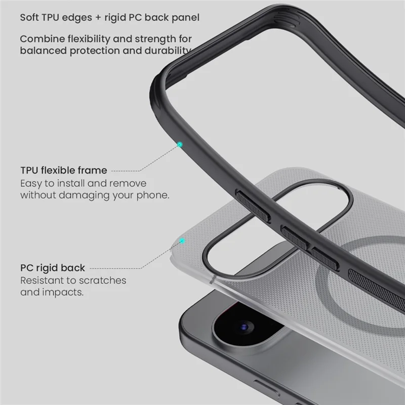 NILLKIN Super Frosted Shield Pro For Google Pixel 11 Magnetic Case PC + TPU Phone Cover - Transparent Black
