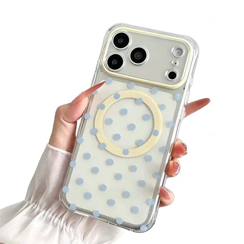 لـ iPhone 18 Pro Max / 17 Pro Max غطاء مغناطيسي بتصميم نقطي IMD من PC + TPU مقاوم للصدمات - أبيض
