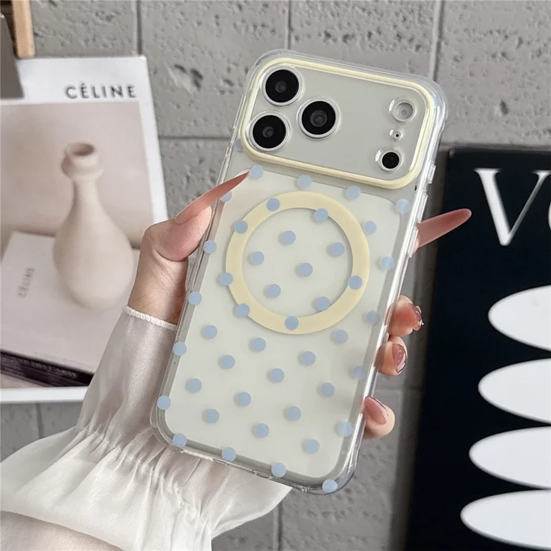 لـ iPhone 18 Pro Max / 17 Pro Max غطاء مغناطيسي بتصميم نقطي IMD من PC + TPU مقاوم للصدمات - أبيض