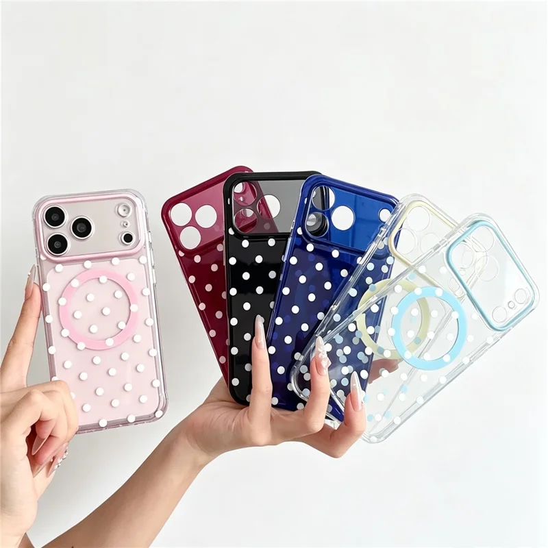 لـ iPhone 18 Pro Max / 17 Pro Max غطاء مغناطيسي بتصميم نقطي IMD من PC + TPU مقاوم للصدمات - أبيض