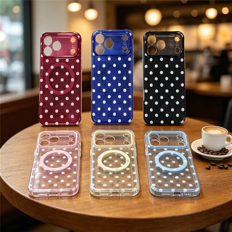 For iPhone 18 Pro / 17 Pro Magnetic Case IMD Polka Dot Pattern PC + TPU Shockproof Phone Cover - White