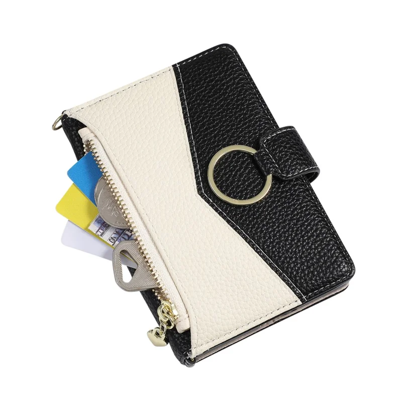 For Samsung Galaxy Z Fold8 Wallet Case Triangular Splicing Zipper Leather Phone Cover with Wrist Strap - Black